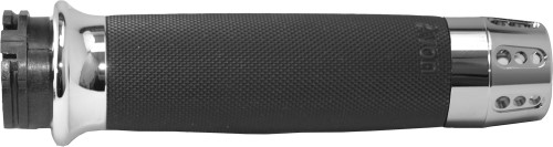 Black rubber grip with chrome accents, featuring a textured surface and distinctive Gatlin design, designed for Harley Davidson FLD 1690 models from 2012-2013.