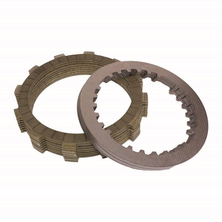 Apico clutch kit featuring multiple metallic clutch plates in varying textures, designed for Honda CRF250R (2004-2017) and CRF250X (2004-2019), excluding springs.