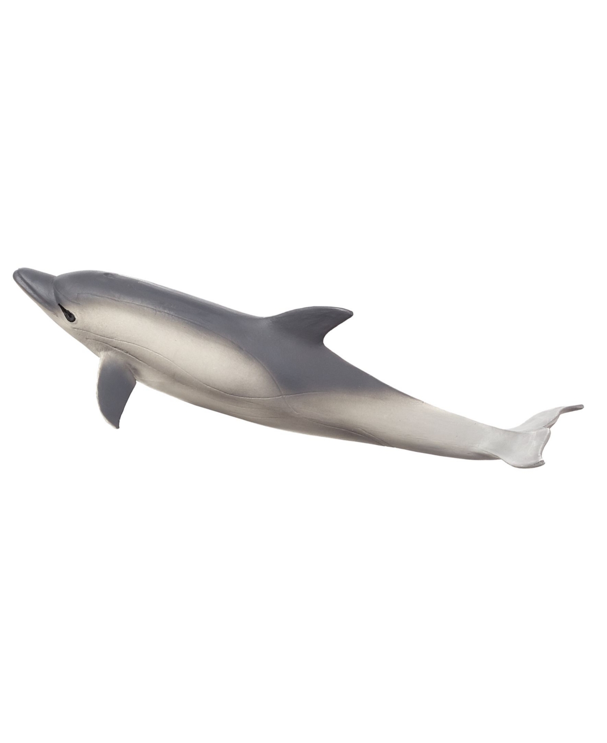 Realistic dolphin figurine in gray and white, crafted from durable plastic, featuring detailed textures and a sleek, streamlined body design.