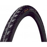 Black Continental Contact 700c hybrid tyre with textured tread pattern and orange logo on the sidewall.