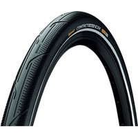 Black Continental Contact Urban Reflex bike tire with reflective sidewall stripe and textured tread pattern.