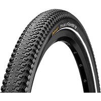 Black Continental Doublefighter III 700c tyre with textured tread and reflective sidewall stripe.