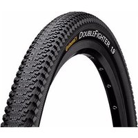 Black Continental Double Fighter III 26 x 1.9 MTB tyre with textured tread and yellow logo on sidewall