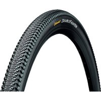 Black Continental Double Fighter III 29" MTB tyre with textured tread pattern and yellow branding.