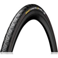 Black Continental Grand Prix 4 Season 700c road tyre with textured tread and DuraSkin Vectran technology.