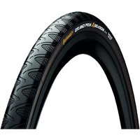 Black Continental Grand Prix 4 Season bike tire, 700c x 25mm, folding bead, with textured tread pattern.