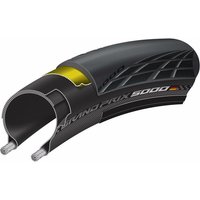 Black Continental Grand Prix 5000 tire with BlackChili compound, foldable design, and textured tread pattern.