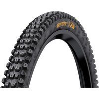Black Continental Kryptotal downhill soft front tyre with rugged tread pattern and yellow branding on the sidewall.