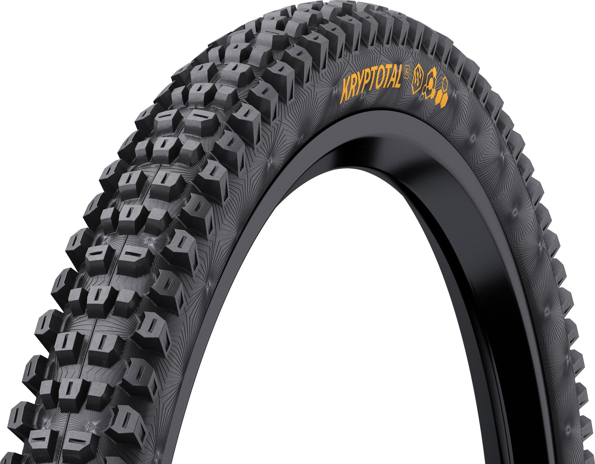 Continental Kryptotal Front Tire in 29x2.4 size, featuring a black rubber surface with a textured tread pattern and an orange "Kryptotal" logo on the sidewall.