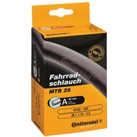 Orange and black box of Continental mountain bike inner tube, 27.5 inch, with 42mm Presta valve, labeled MTB 26.