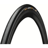Black Continental Supersport Plus Tyre, 700 x 28, wire bead, with textured tread and orange branding on the side.