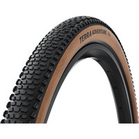 Black Continental Terra Adventure Trail Tyre with transparent sidewalls, knobby tread, size 700 x 55.