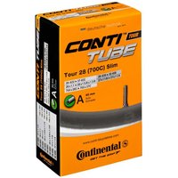 Orange and black box of Continental Touring Slim Inner Tube, 700c x 28-37c, with 42mm Presta valve graphic.
