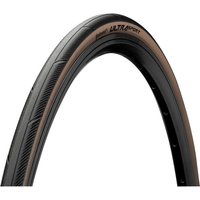 Continental Ultra Sport III tyre, 700x28, folding, brown sidewall, black tread with textured grip pattern.