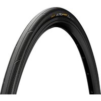 Black Continental Ultra Sport III 700c tyre with wire bead and textured tread pattern.