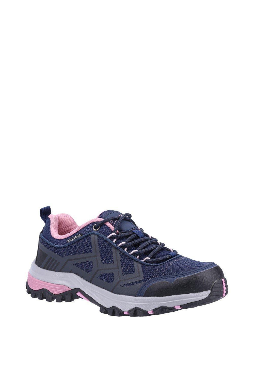 Navy waterproof women's shoe by Cotswold, size UK 7, featuring a textured upper, pink accents, and a rugged sole for traction.