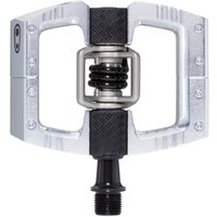 Silver Crank Brothers Mallet DH MTB bike pedal with black spindle and textured platform.
