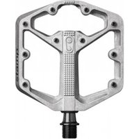 Silver crankbrothers Stamp 2 flat pedal, small size, with textured surface and multiple pin placements for grip.
