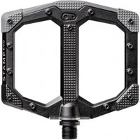 Black crankbrothers Stamp EVO flat pedal, small size, with textured surface and metal pins for grip.