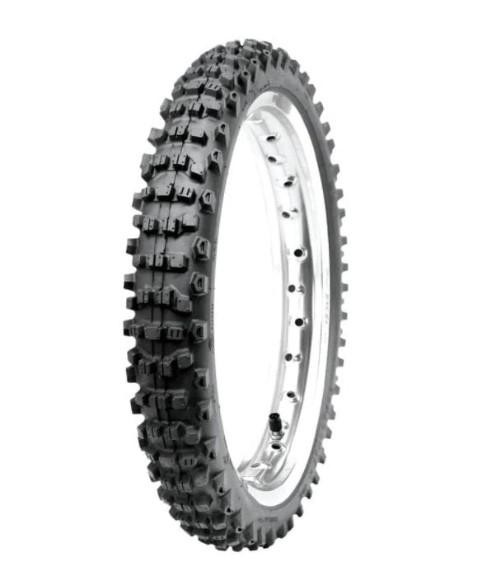 CST CM713 Sur-on tyre in size 70/100-19, featuring a rugged black rubber tread with prominent knobby patterns for enhanced grip and traction on various terrains.