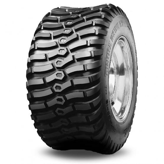 CST Terrahawk C9323 tyre in size 25/10-12, featuring a rugged black rubber tread with deep grooves and a sturdy sidewall, designed for durability and traction.