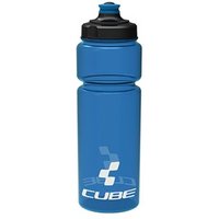 Blue Cube 750ml water bottle with black cap and white Cube logo.