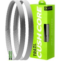 CushCore Trail Tyre Insert, gray foam ring with textured surface, next to green box packaging.