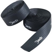 Black Deda Mistral handlebar tape with perforated texture and white logo detailing.