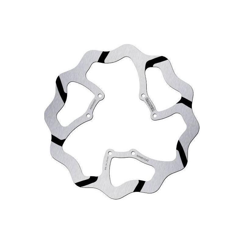 Galfer Fixed Wave Grooved Front Brake Disc for Honda CRF450R, featuring a silver stainless steel construction with distinctive wave and groove patterns for enhanced braking performance.