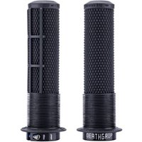 Black DMR DeathGrip 2 Flanged bike grips with textured surface and flanged ends for secure handling.