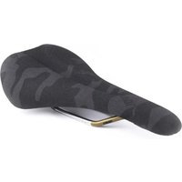 Black camo DMR OiOi Saddle with sleek design and gold rails.