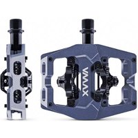 Grey DMR VMAX bike pedals with red accents, featuring a wide platform and durable metal construction.