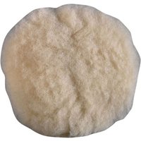 Cream-colored lambs wool polishing bonnet, round and fluffy, 125mm diameter by Draper.