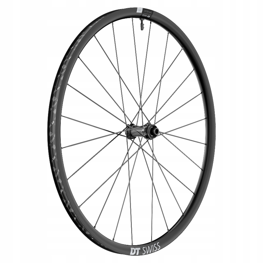 DT Swiss GR 1600 Spline 25 front wheel in black, featuring a 700c size, 12 x 100mm thru-axle, and Center-Lock disc brake compatibility with sleek spokes and a durable rim design.