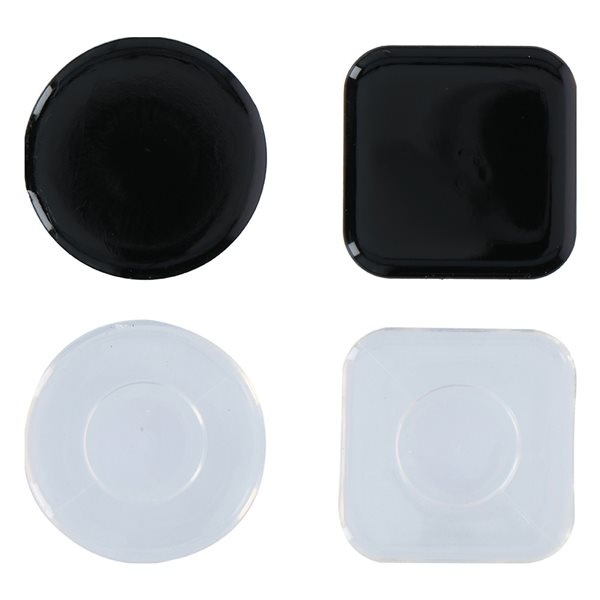 Four anti-slip mats in two colors: two black square mats and two clear circular mats, designed to prevent slipping on various surfaces.