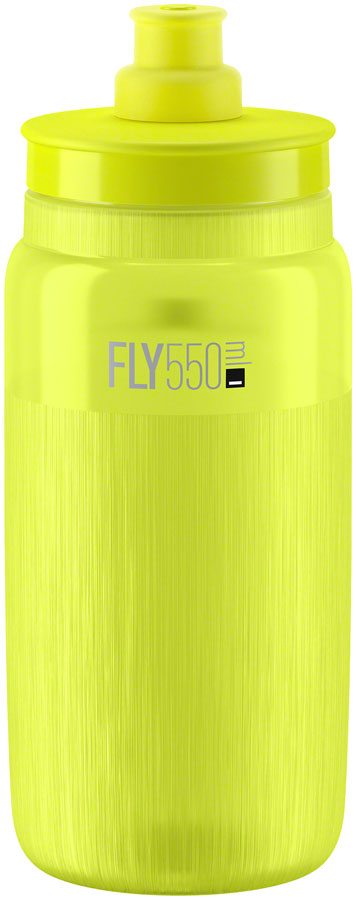 Fluro yellow Elite Fly water bottle with a textured finish, featuring a secure screw-on lid and a capacity of 550ml, designed for easy grip and hydration on the go.