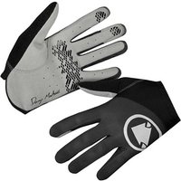 Black and gray Endura Hummvee Lite Icon long finger cycling gloves with textured palms and logo on the back.