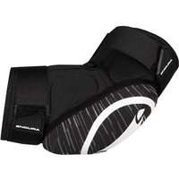 Black Endura SingleTrack Elbow Pads II with white accents, adjustable straps, and durable padding.