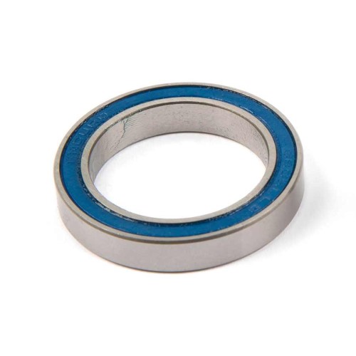 Silver metal cartridge bearing with a blue rubber seal, featuring a smooth inner surface and marked edges, designed for durability and performance in various applications.