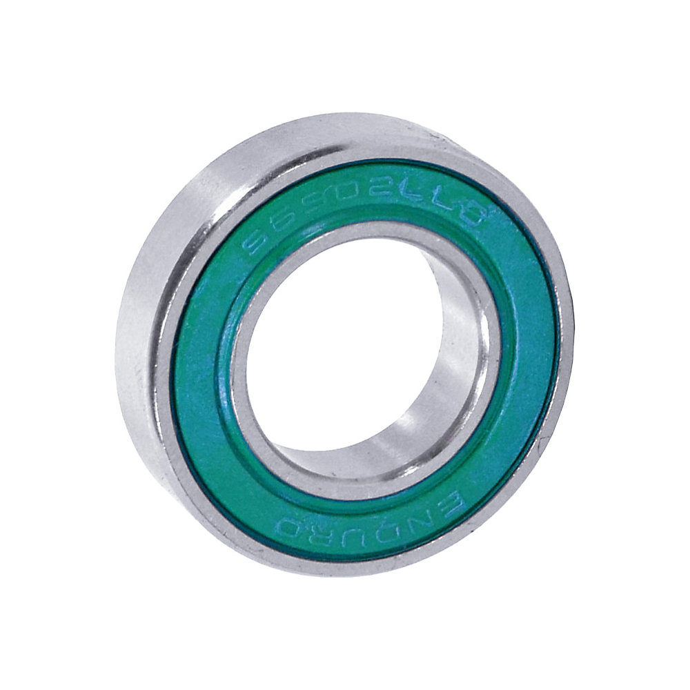 Enduro ABEC3 SS S6903 2RS bearing with a shiny steel exterior and a green rubber seal, measuring 17x30x7 mm, designed for smooth performance.