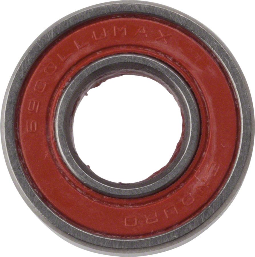 Red and silver Enduro ABEC3 MAX steel sealed linkage bearing, labeled "6900 LLU MAX," with dimensions 10x22x6 mm, showcasing a smooth, durable design for enhanced performance.