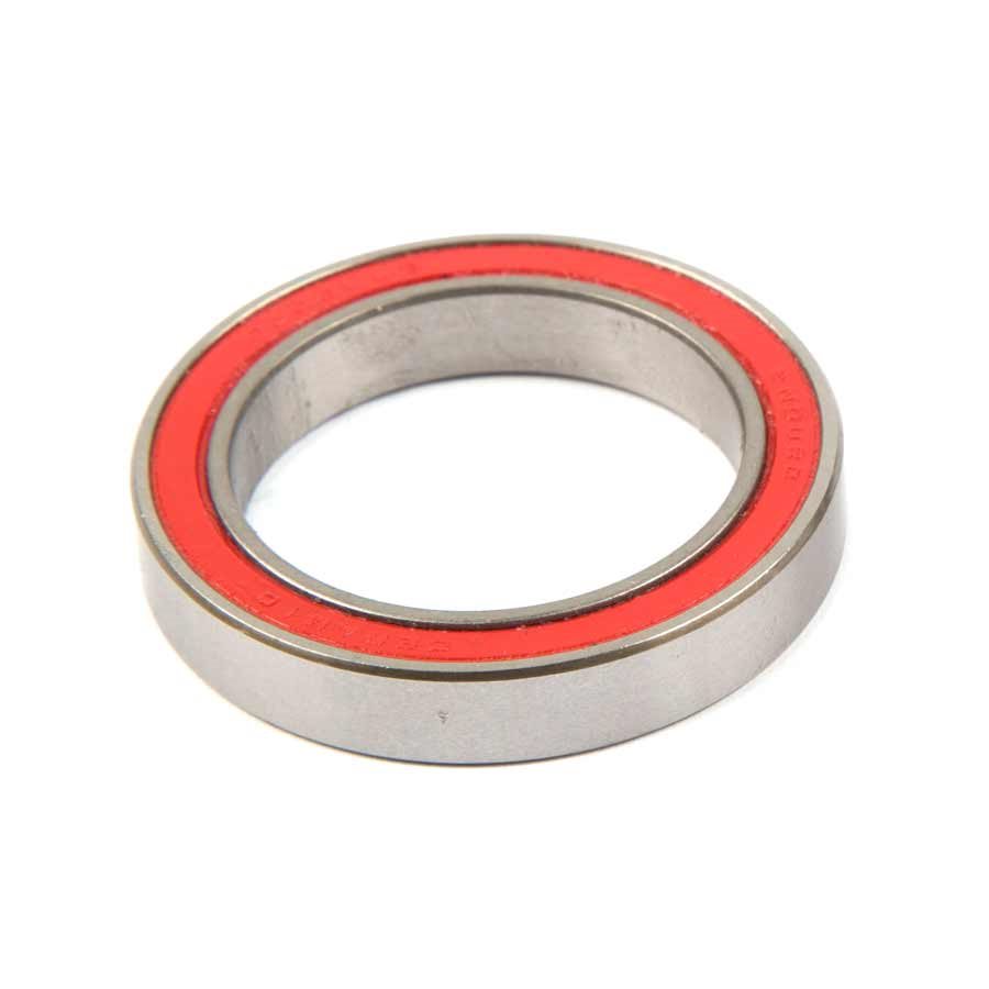 ABI Ceramic Hybrid 6806 LLB sealed cartridge bearing features a silver metal outer ring with a vibrant red rubber seal, designed for durability and smooth performance.