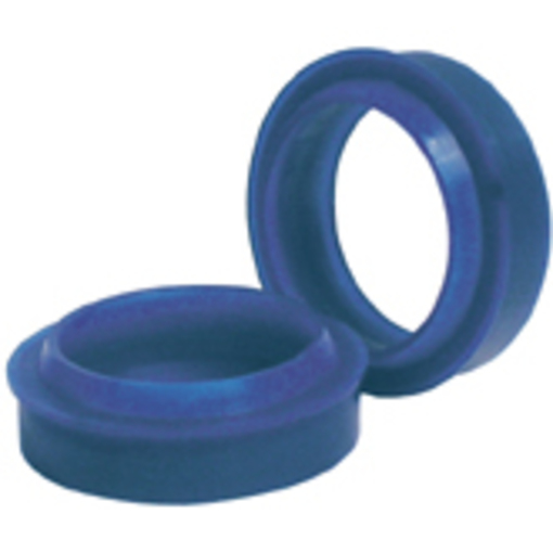 Blue rubber fork seals designed for Marzocchi 32mm stanchions, featuring a smooth surface and a circular shape for effective sealing and protection.