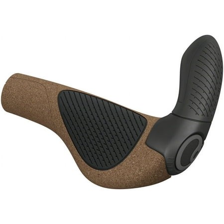 Brown BioKork grips with textured black rubber sections, featuring an ergonomic design for comfort and support, ideal for small hands.