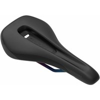 Black Ergon SM Enduro Comp men's bike saddle with oil slick rails, ergonomic design, and central cutout for comfort.