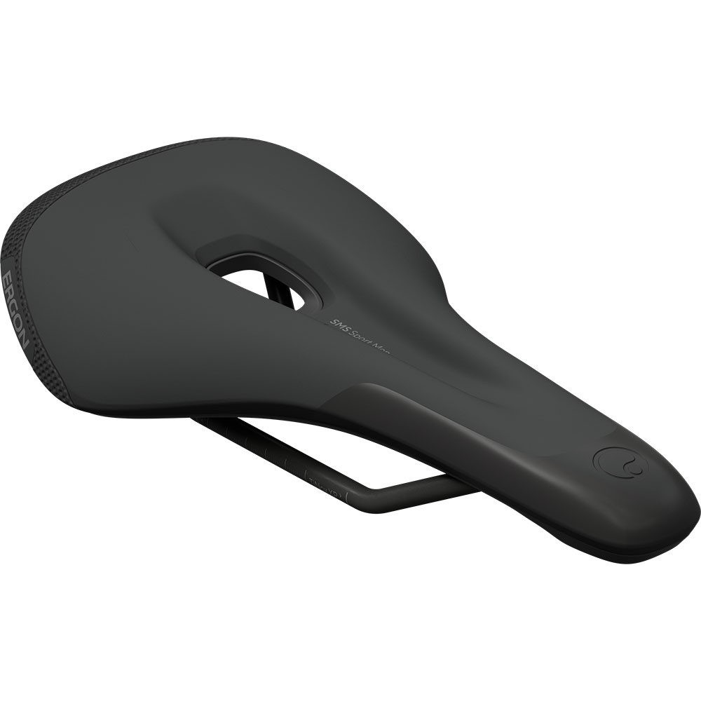 Black Ergon SMS Sport men's saddle in medium/large size, featuring a sleek design, ergonomic shape, and durable material for enhanced comfort during cycling.