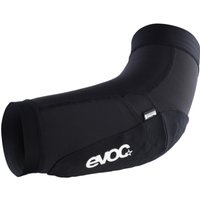 Black Evoc Flex Lite elbow protector with white logo, ergonomic design, and flexible padding.