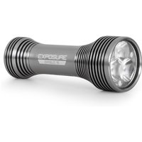 Gray Exposure Diablo Mk15 bike light with ribbed design, clear lens, and logo on side.
