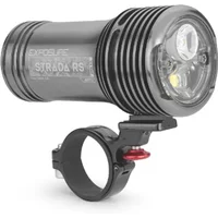 Black Exposure Strada MK12 handlebar light with cylindrical body, clear lens, and remote switch mount.