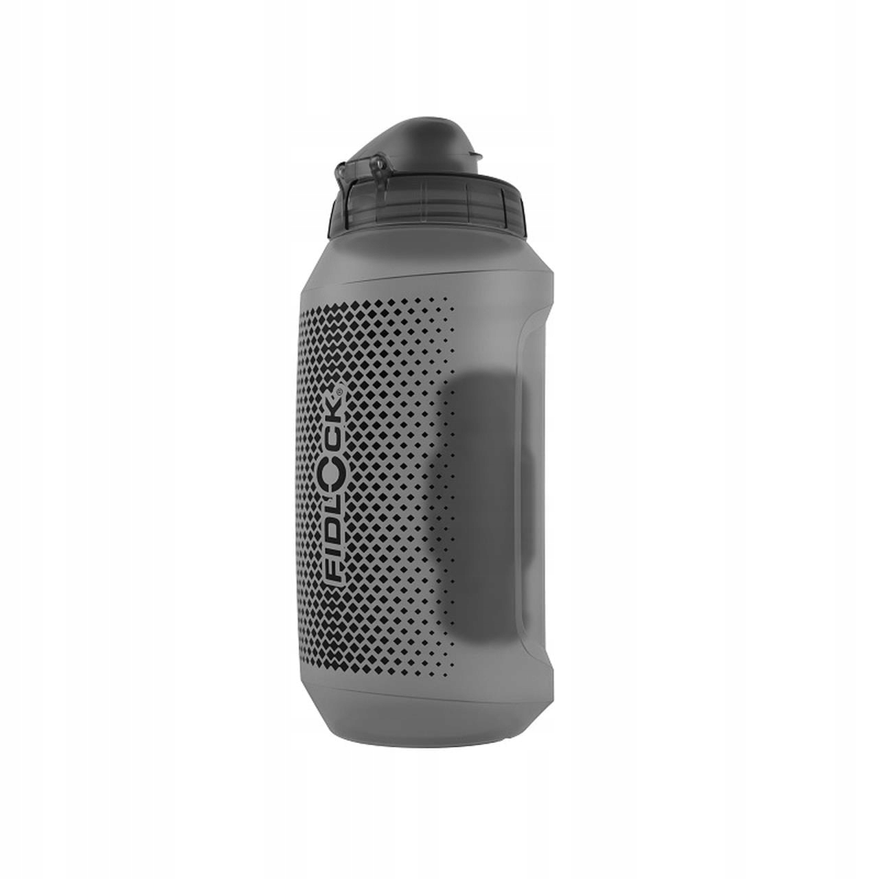 Transparent black 750ml Fidlock Twist Single Bottle featuring a textured grip, perforated design, and a secure screw-on lid with a spout for easy drinking.